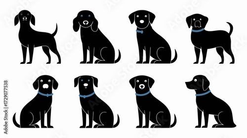 Collection of black dog face silhouettes in vector format for scalable design projects silhouette white background