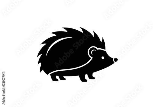 A simple black silhouette of a hedgehog facing right, with its quills clearly defined against a white background.