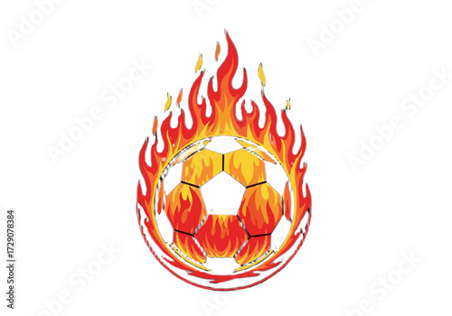 A soccer ball engulfed in flames, symbolizing passion, energy, and excitement in sports.
