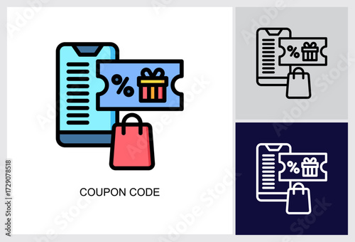 Coupon Code icon Multi Vector Illustration 