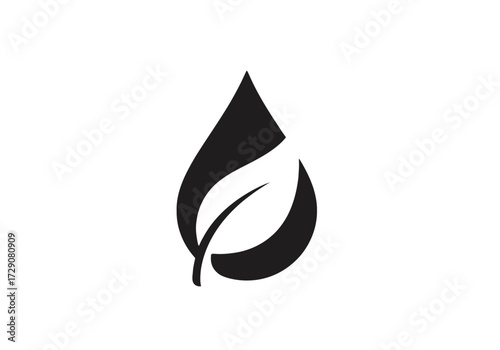 Black and white logo of a water drop with a leaf inside it.