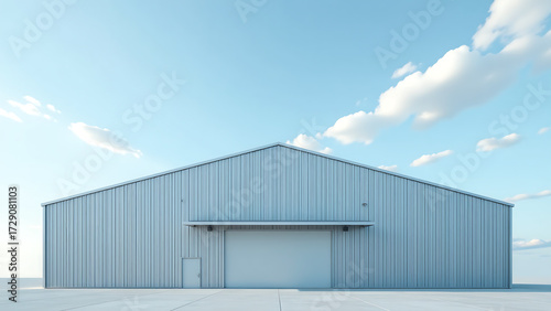 Wallpaper Mural sprawling silver corrugated metal warehouse rises soft blue sky dotted wispy elongated clouds peaked roof rows Torontodigital.ca