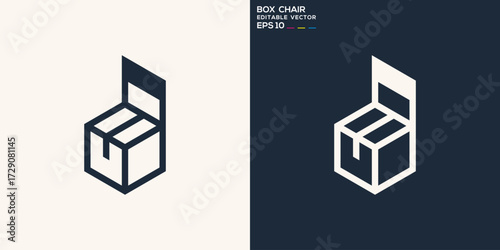 Box chair logo. Furniture, packaging, cube. Vector icon symbol template EPS 10.