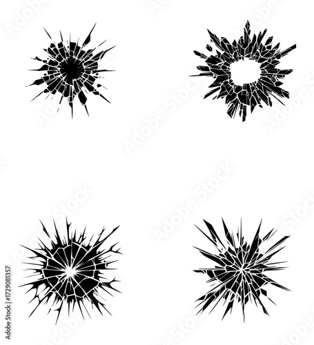 Set of Broken Shattered Glass Crack Explosion Vector Icons for Design