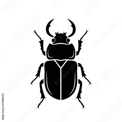 Black silhouette of a stag beetle, showcasing its distinctive mandibles and body structure.