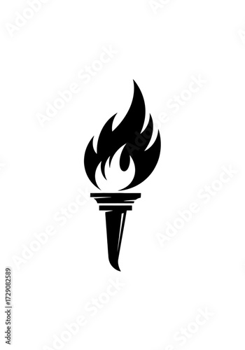 A simple black and white illustration of a torch with flames.