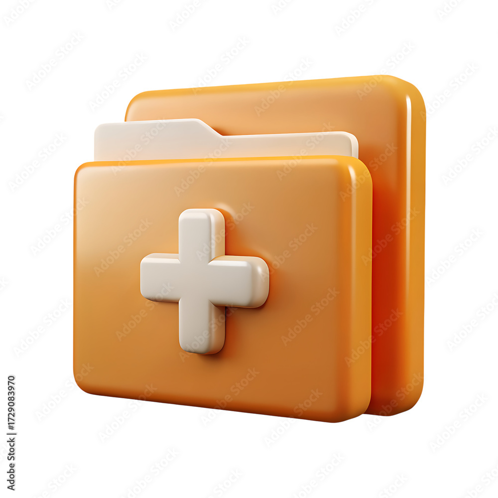 Obraz premium 3d icon of orange folder with a white plus sign, isolated on transparent background