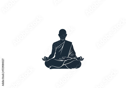 Silhouette of a meditating monk in a lotus position, representing peace and tranquility.
