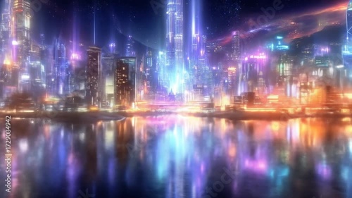 Futuristic cityscape reflections