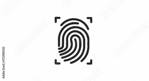 Illustration of a fingerprint with scanning marks on a white background in a simple vector style
