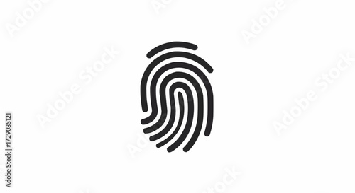 Illustration of a black fingerprint with detailed ridges and swirls on a plain white background artful