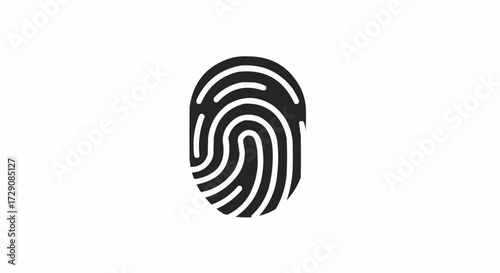 Illustration of a black fingerprint with detailed ridges and unique pattern on a white background