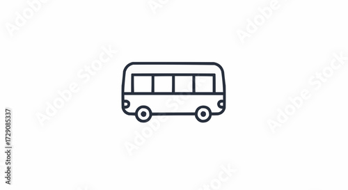 Simple line drawing of a bus with four windows and rounded edges on a white background in a cartoon style
