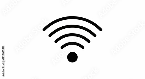 Illustration of a wifi signal icon with four curved lines above a circular base point indicator