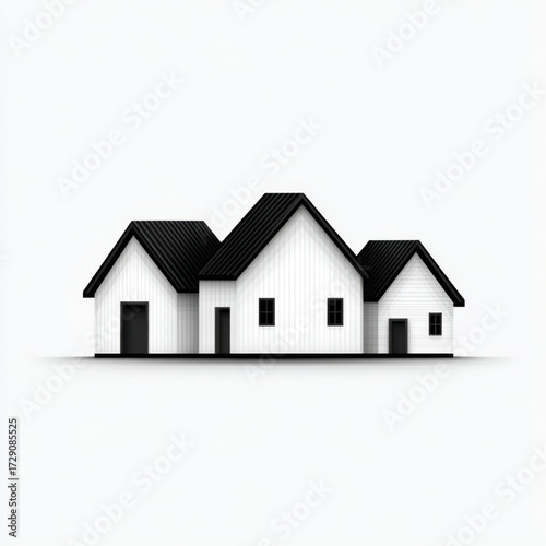 Modern Farmhouse Row, black and white, representing real estate and community.