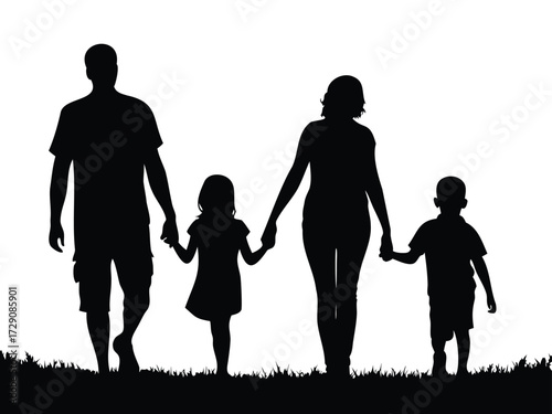 Family silhouette walking outdoors with child vector