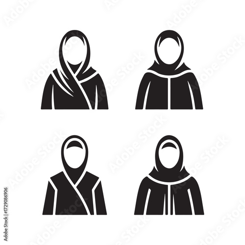 Cultural Abaya Hooded Solid Icons Set