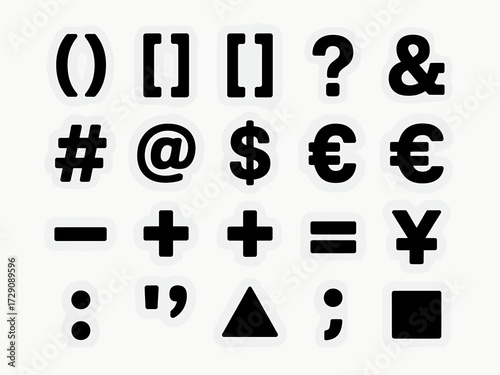 Collection of Common Symbols and Currency Signs for Design and Typography Use Isolated on White Background in High Resolution