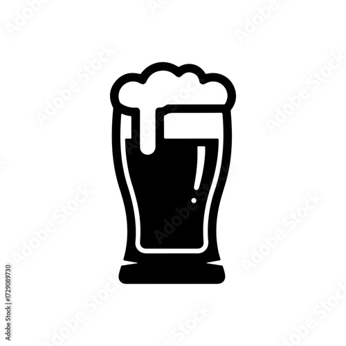 Black Minimalist Vector Beer Glass Icon with White Foam Detail