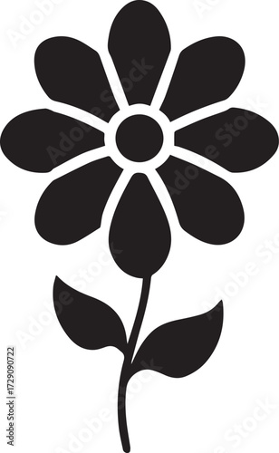 Waterlily, sunflower, daisy silhouette vector art with leaf on water illustration