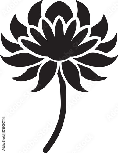 Waterlily, sunflower, daisy silhouette vector art with leaf on water illustration