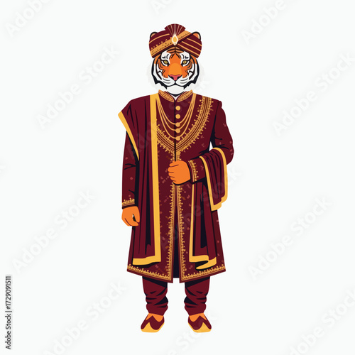 Tiger in Traditional Indian Wedding Attire.