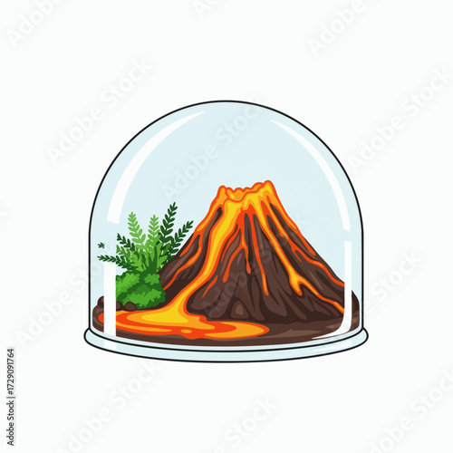 Volcano Erupting Inside a Glass Dome Terrarium.