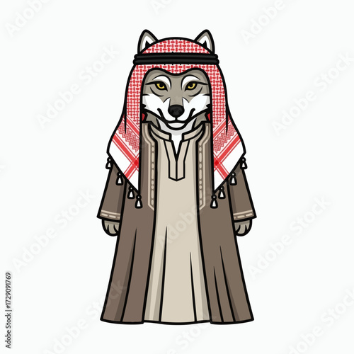 Wolf in Traditional Arab Attire.