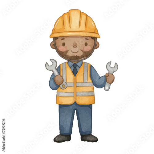 cute cartoon character worker bring a screwdriver  illustration element