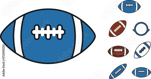 Vector art of collection of american footballs in various styles and colors