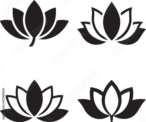 Group of lotus flower silhouette vector icon symbol of purity