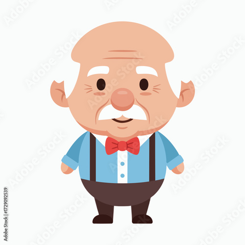 Cute Cartoon Old Man Character with Bow Tie and Suspenders.