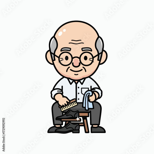Elderly Man Polishing Shoes with Care and Dedication.