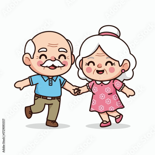 Happy Elderly Couple Holding Hands and Walking Together.