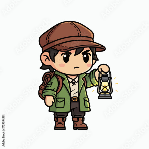 Chibi Adventurer with Lantern and Backpack.