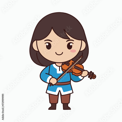 Cute Cartoon Boy Playing Violin.