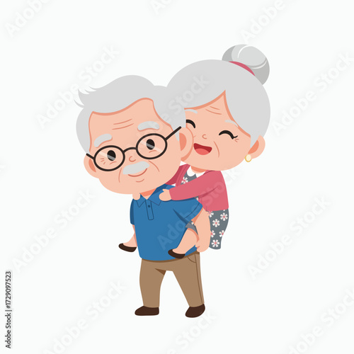 Happy elderly couple enjoying a piggyback ride showcasing love and companionship in old age.