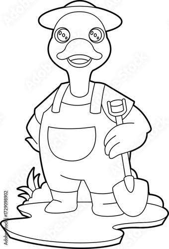 Duck Farmer Shovel Animal Vector Graphic Art Illustrtion