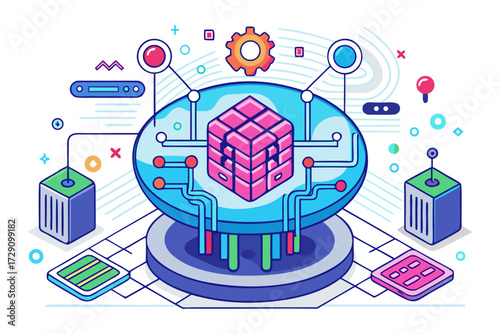 
Modern digital workspace showing artificial intelligence technology with holographic data analytics and virtual dashboards. A professional working on a laptop surrounded by futuristic AI visualizatio