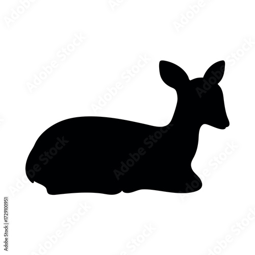 Silhouette of a young deer resting peacefully on a white background