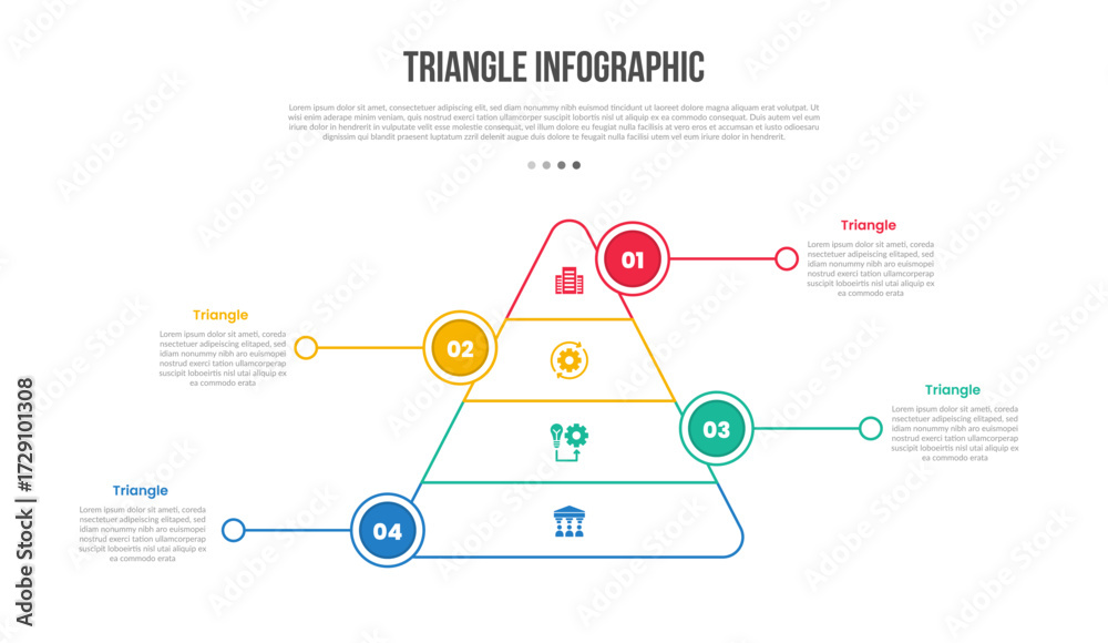 Naklejka premium triangle base shape infographics template diagram with pyramid triangle with circle left and right with line pointer with 4 point step creative simple flat outline