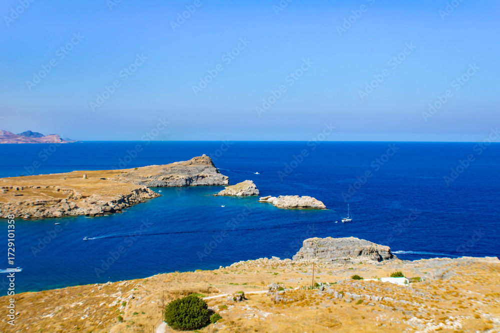 Fototapeta premium Sea view from the Acropolis of Lindos, Rhodes, Greece