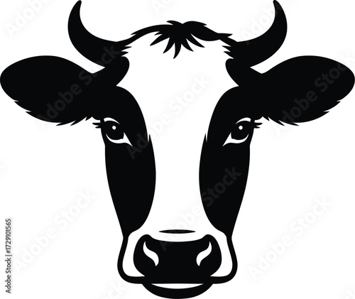 Black and white cow head vector silhouette cattle animal