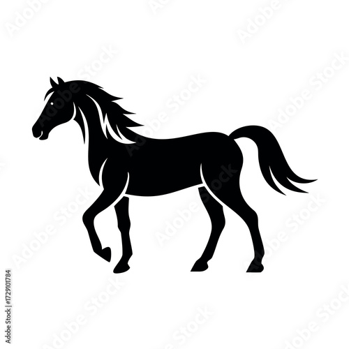 Elegant black silhouette of a majestic horse in motion