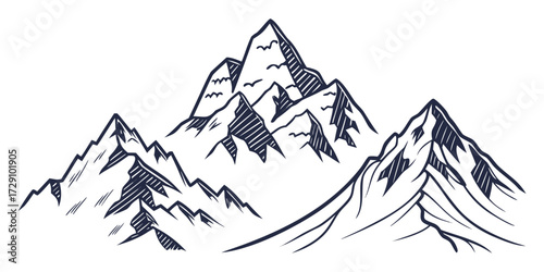 Majestic mountain peaks rendered in a bold, graphic style, evoking adventure and natural beauty for diverse commercial projects.