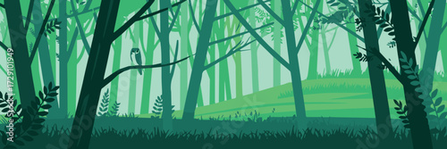 serene forest wildlife illustration with owl and squirrel in lush green scenery