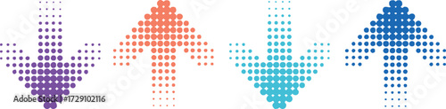 stylized gradient halftone arrow icon set in dot pattern for infographic ui design vector illustration