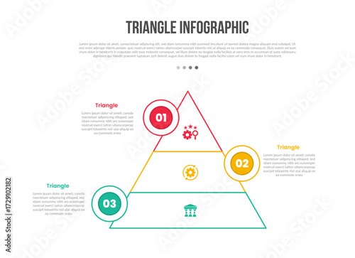 triangle base shape infographics template diagram with simple pyramid with circle badge opposite layout with 3 point step creative simple flat outline