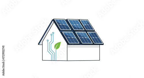 Innovative sustainable house design with solar panels and integrated technology concept