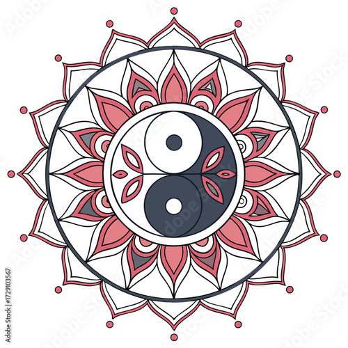 Elegant yin yang mandala design with balanced symmetry and intricate details